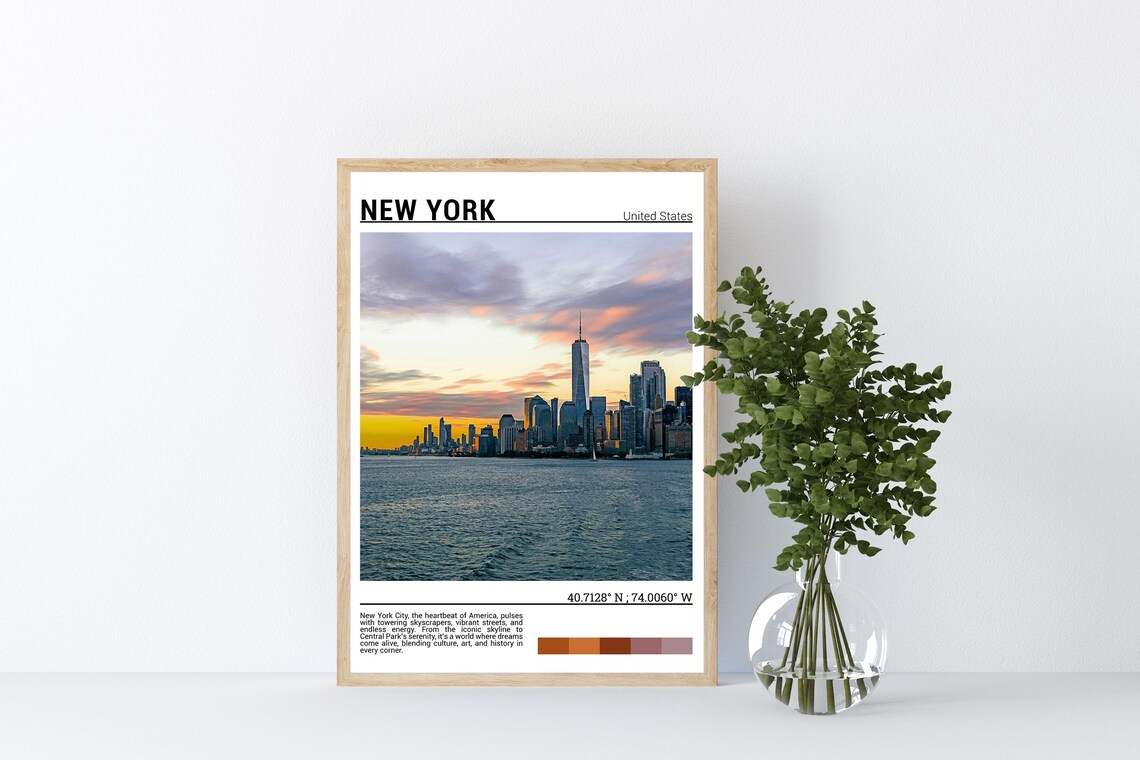 New York City Golden Hour Sunset Skyline Over Harbor Waters Poster - Image 4