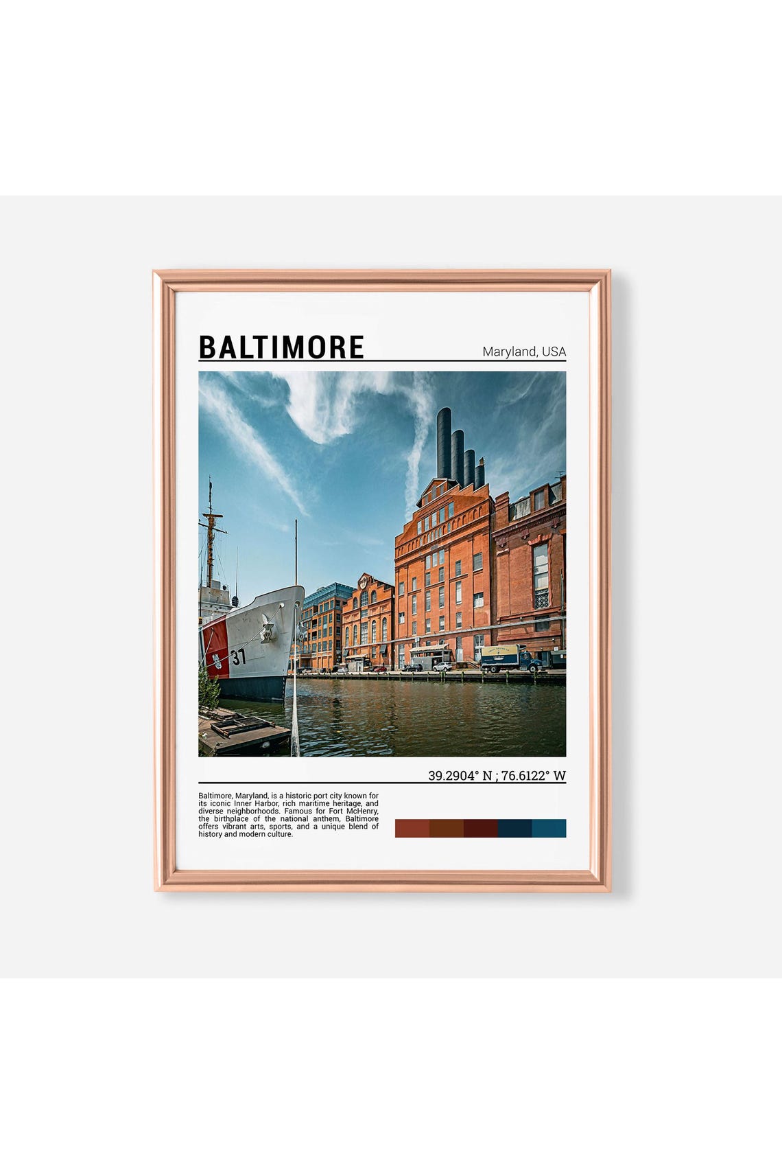 Baltimore Maryland Inner Harbor Ship Brick Waterfront Travel Poster