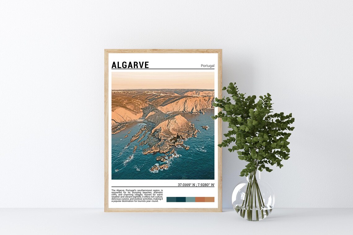 Algarve Portugal Golden Cliffs Dramatic Coast Aerial Photo Poster - Image 4