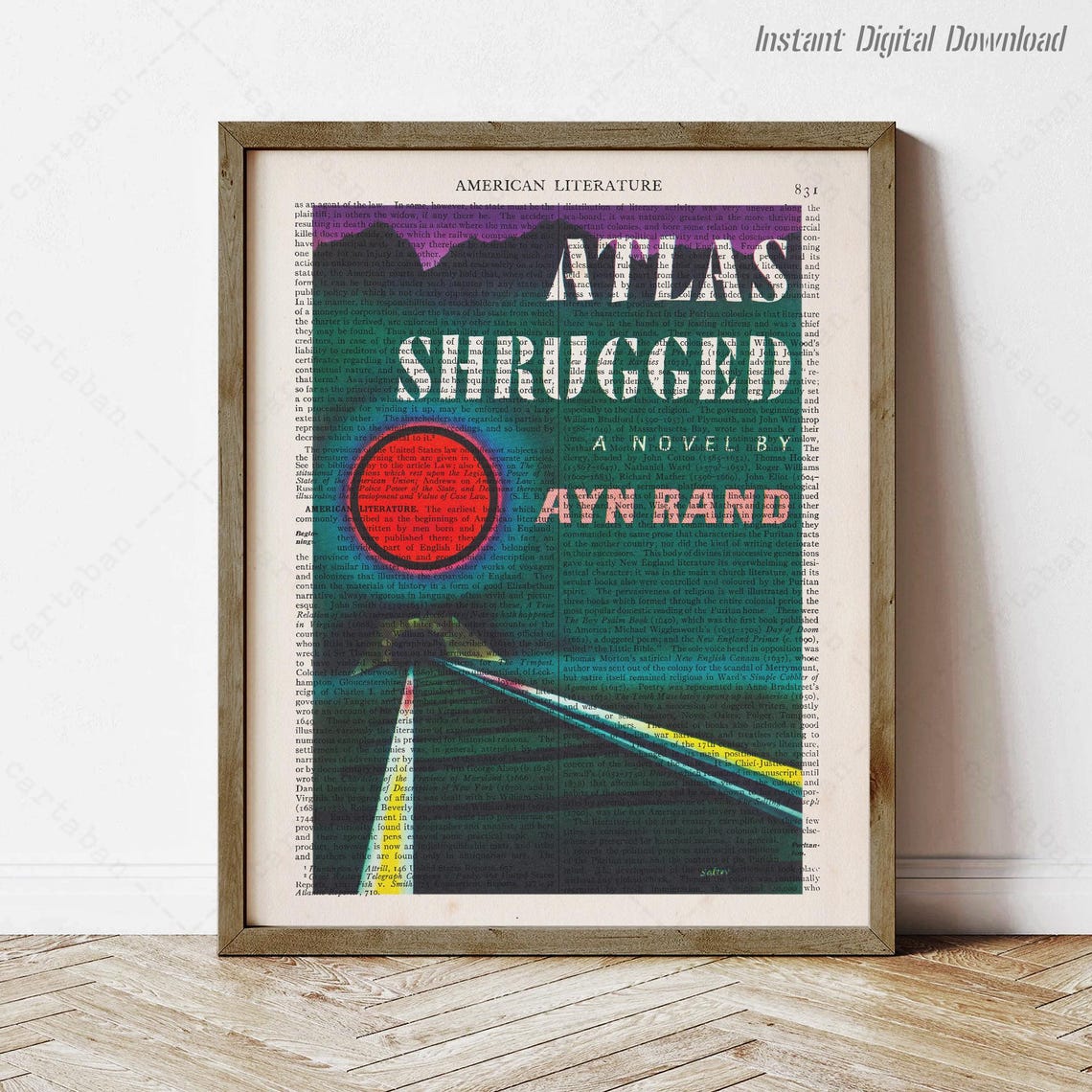 Ayn Rand Atlas Shrugged Railroad Book Page Vintage Literary Art Print