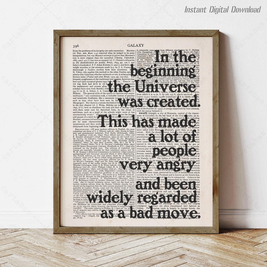 Douglas Adams In The Beginning The Universe Was Created Quote Poster
