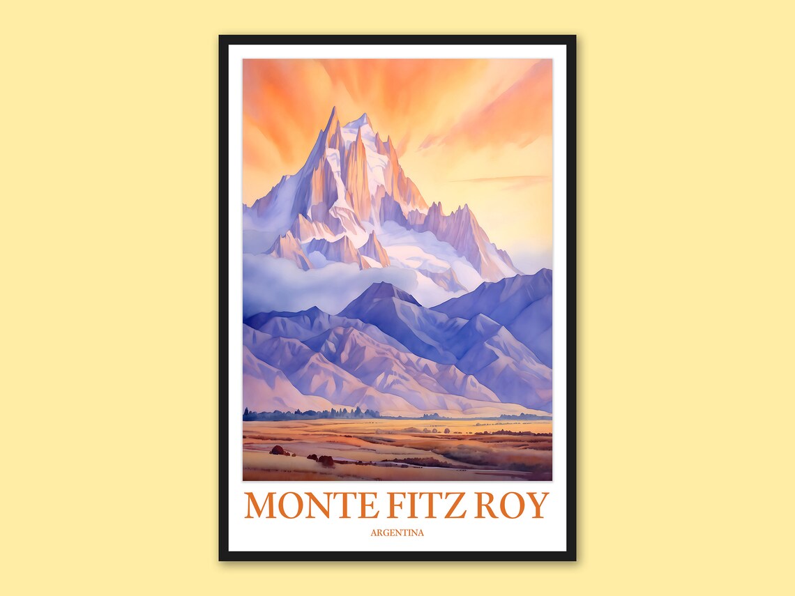 Monte Fitz Roy Sunset Over Golden Patagonia Steppe Plains Poster