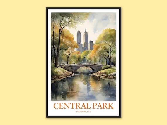 Central Park Bow Bridge New York Autumn Watercolor Art Poster