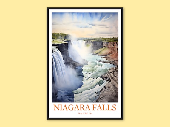Niagara Falls Watercolor Cascading Mist Natural Wonder Poster