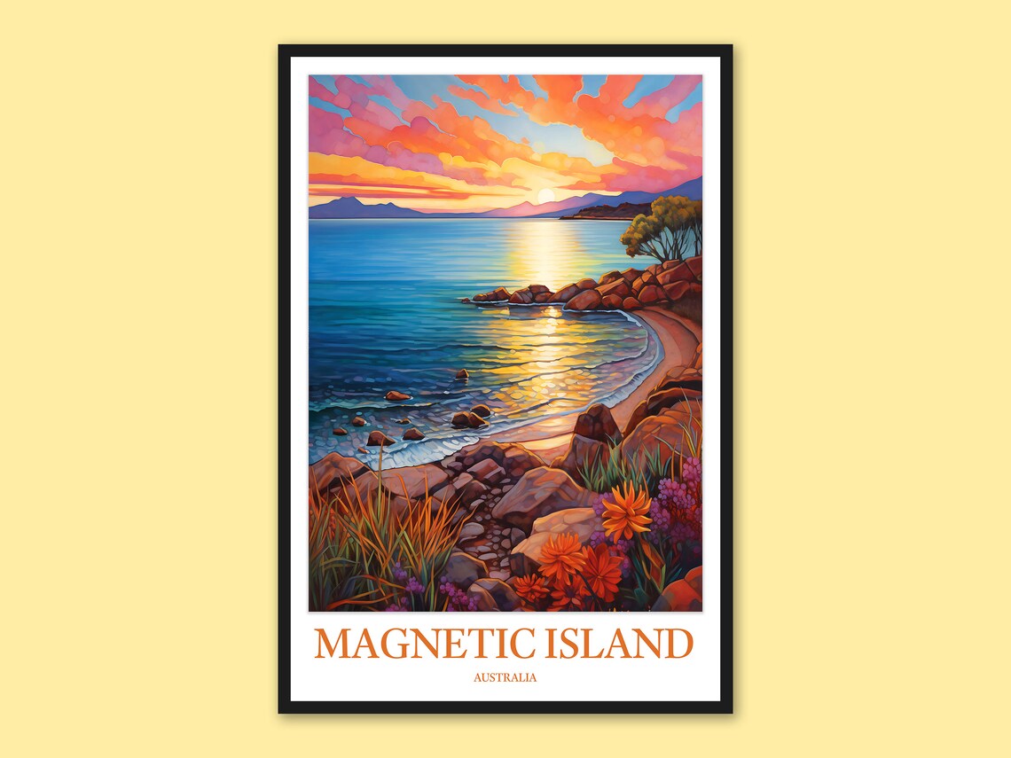 Magnetic Island Australia Rocky Shore Sunset Art Travel Poster