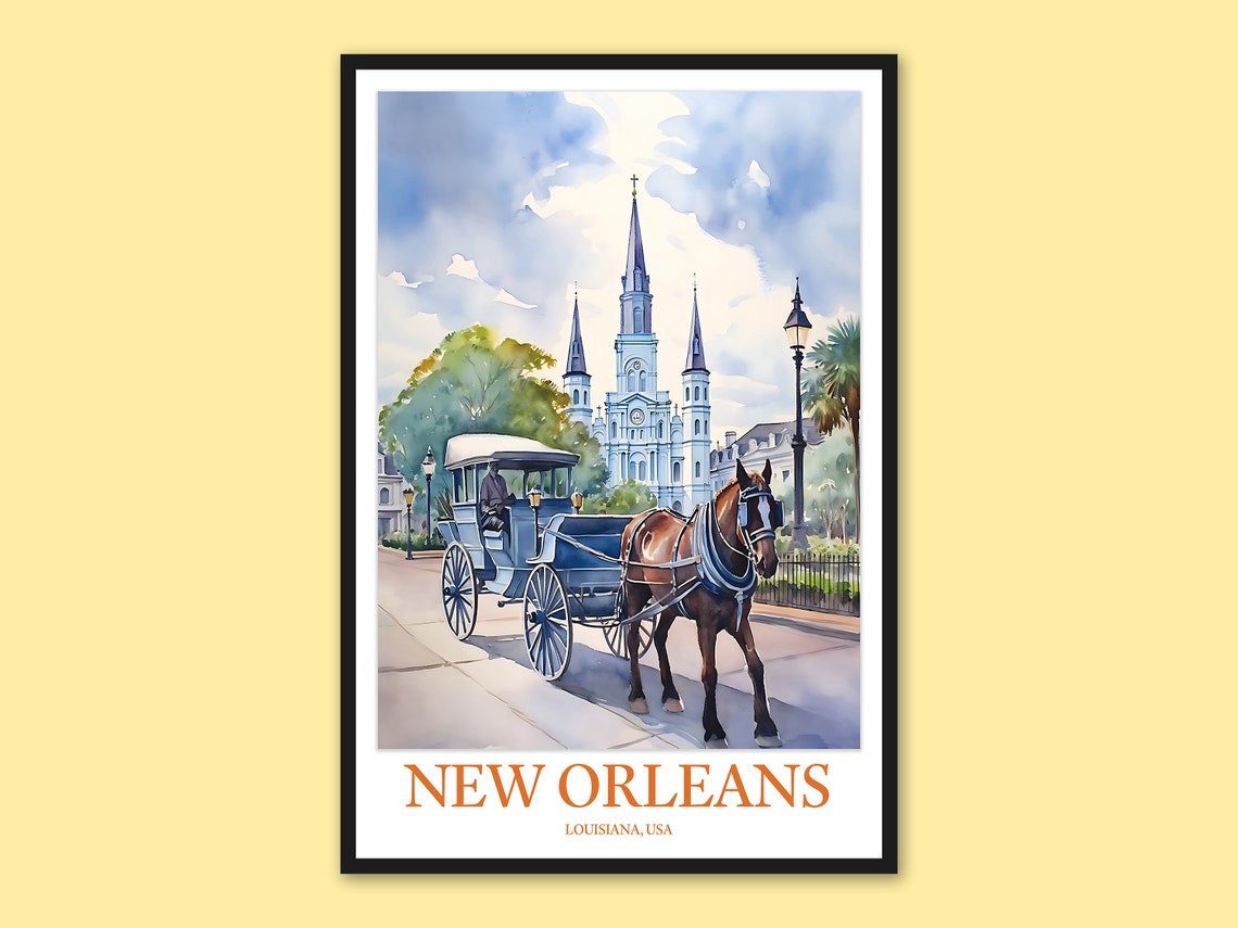 New Orleans Horse Carriage St Louis Cathedral Watercolor Poster