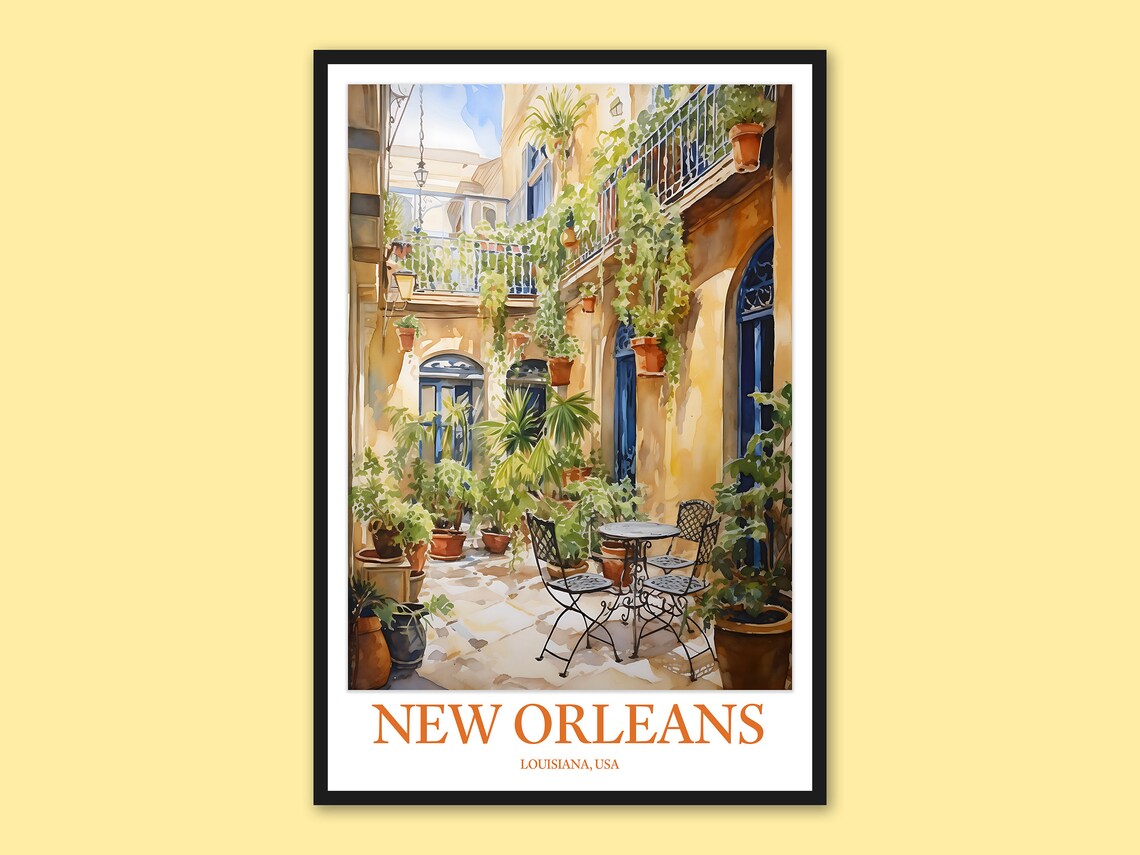 New Orleans French Quarter Courtyard Patio Garden Watercolor Poster