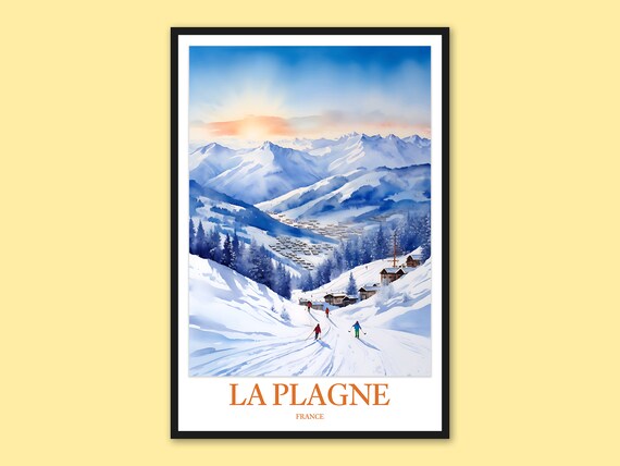 La Plagne France Ski Resort Village Watercolor Travel Poster