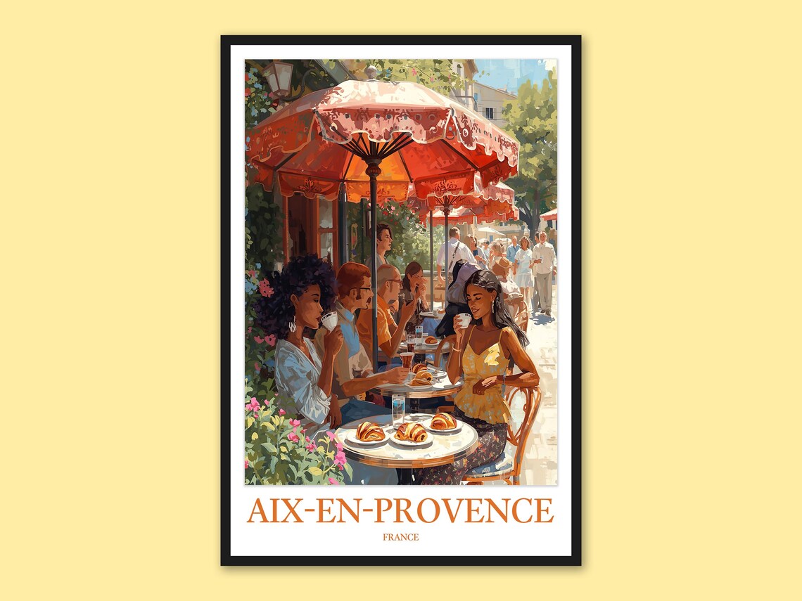 Aix-En-Provence France Sunny Cafe Terrace Croissants Coffee Poster