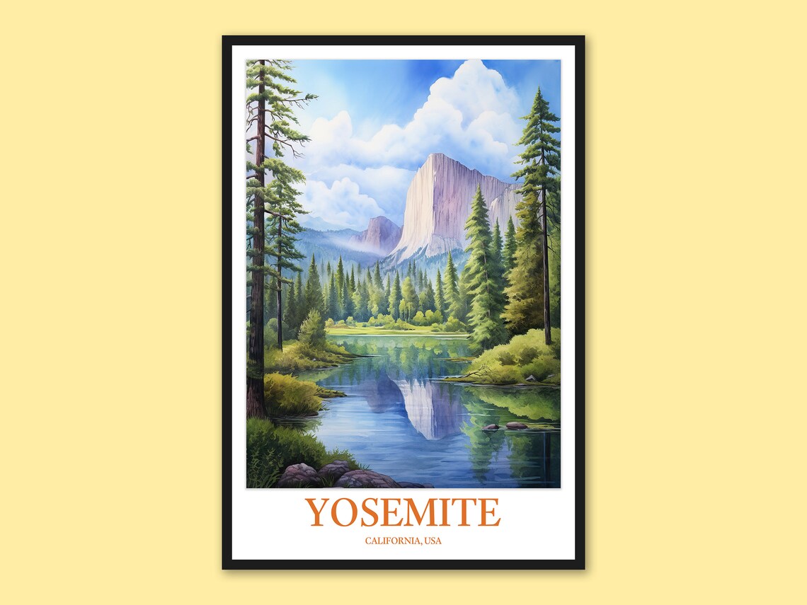 Yosemite National Park El Capitan River Reflection Vintage Travel Poster