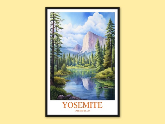 Yosemite National Park El Capitan River Reflection Vintage Travel Poster