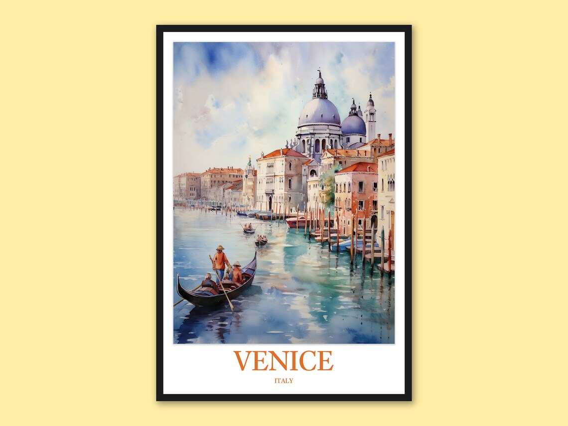 Venice Italy Watercolor Poster Gondola Ride On The Grand Canal