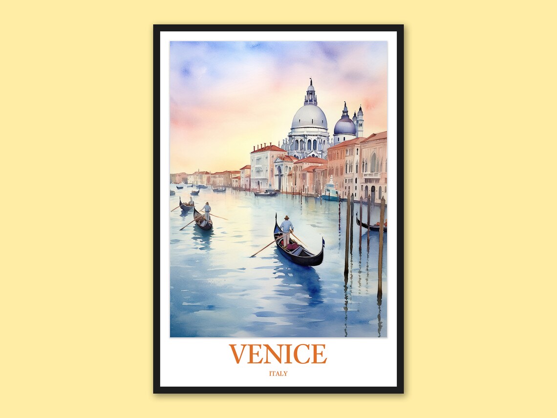 Venice Gondola Grand Canal Santa Maria Salute Watercolor Poster