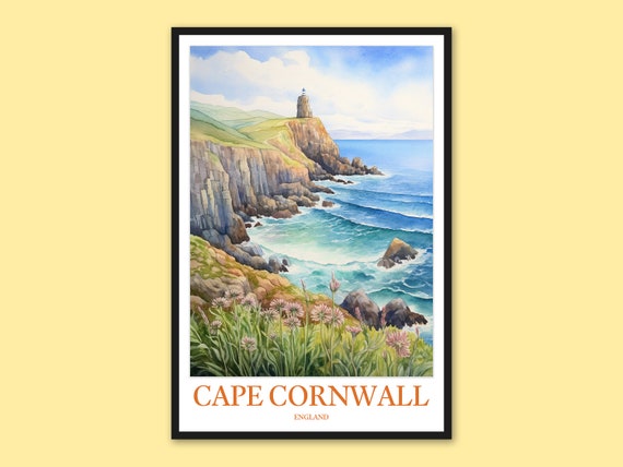 Cape Cornwall Lighthouse Art Print Coastal Travel Poster