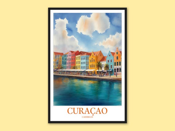 Curaao Travel Poster Caribbean Handelskade Watercolor Print