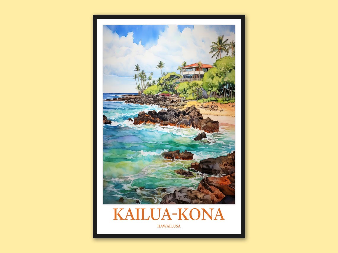 Kailua Kona Hawaii Rocky Coastline with Crashing Waves Poster