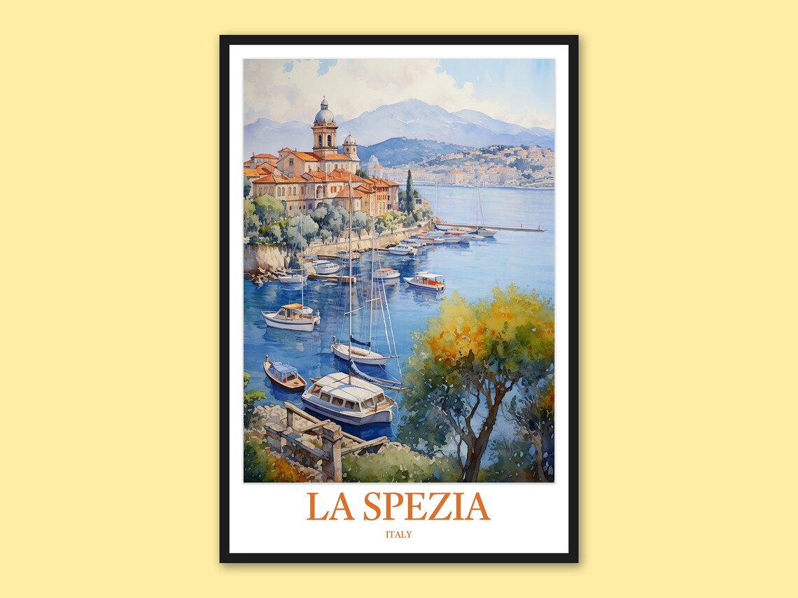 La Spezia Italy Harbor Town Watercolor Sailboats Travel Poster