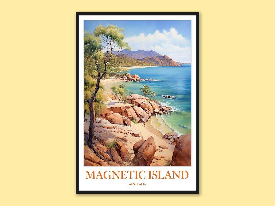 Magnetic Island Australia Rocky Cove Turquoise Bay Watercolor Poster