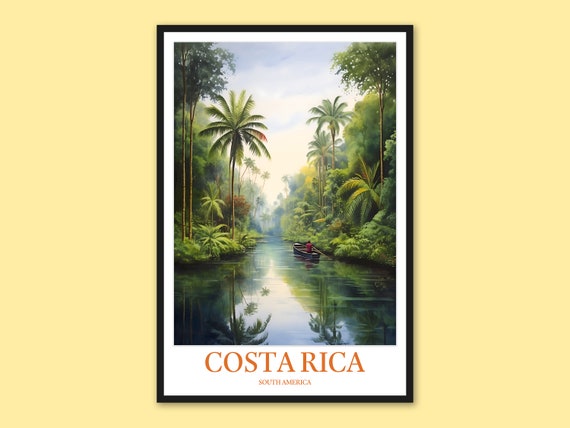 Costa Rica Travel Poster Tortuguero Canal Forest River Art