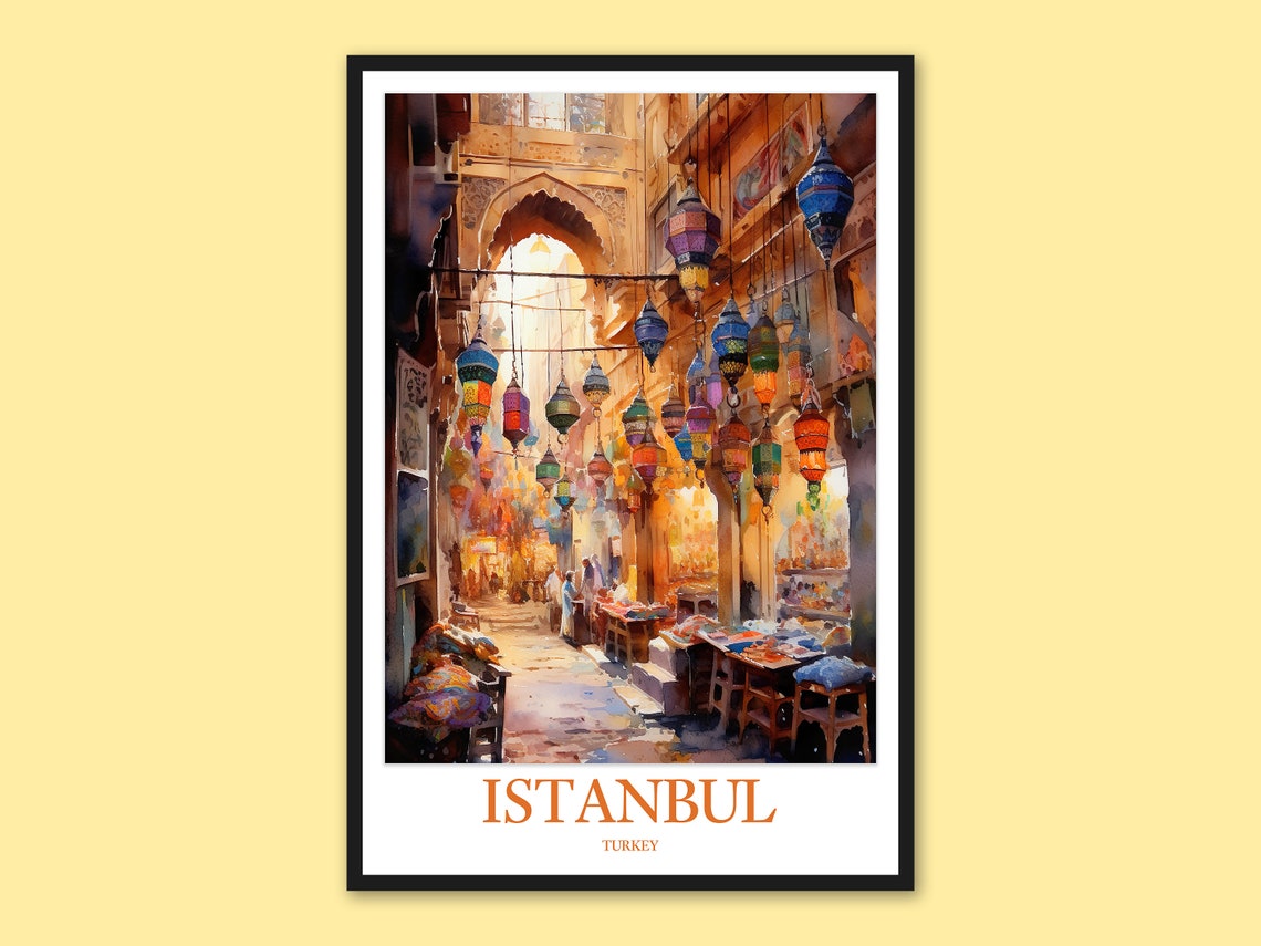 Istanbul Grand Bazaar Colorful Hanging Lantern Arcade Travel Poster