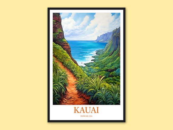 Kauai Na Pali Coast Print Hawaii Travel Poster Kalalau Trail Art