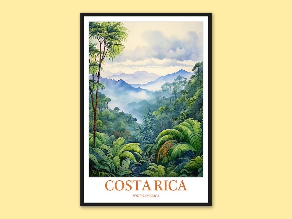 Costa Rica Cloud Forest Misty Mountains Watercolor Nature Travel Poster
