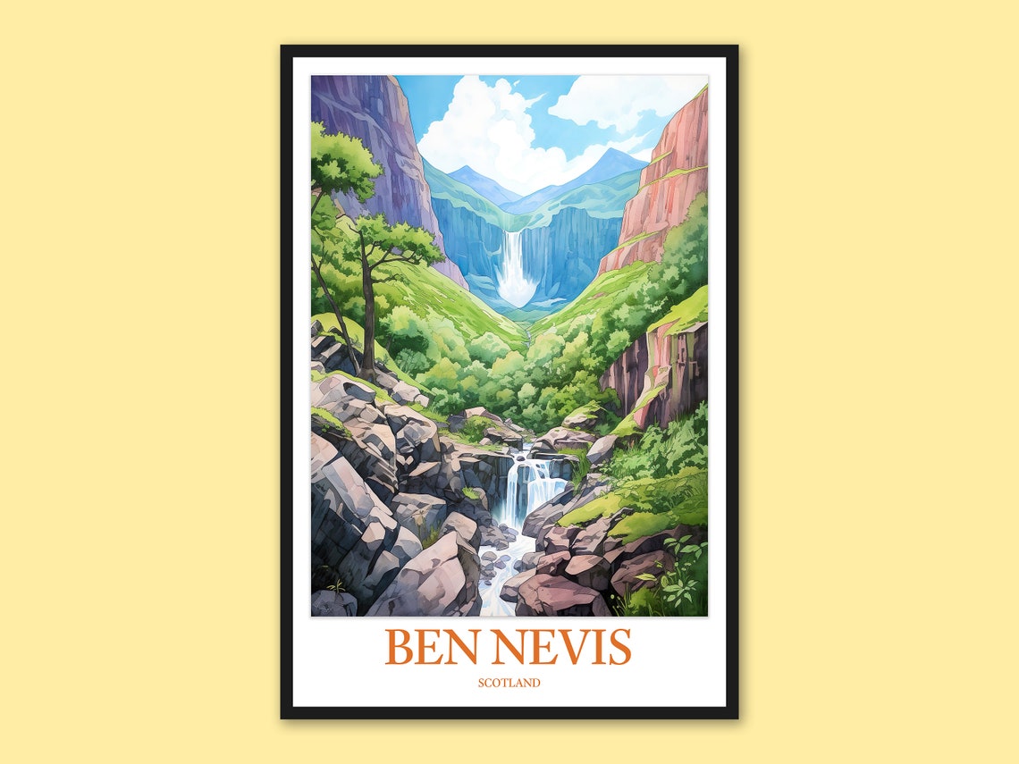 Ben Nevis Scotland Valley Waterfall Rocky River Nature Poster