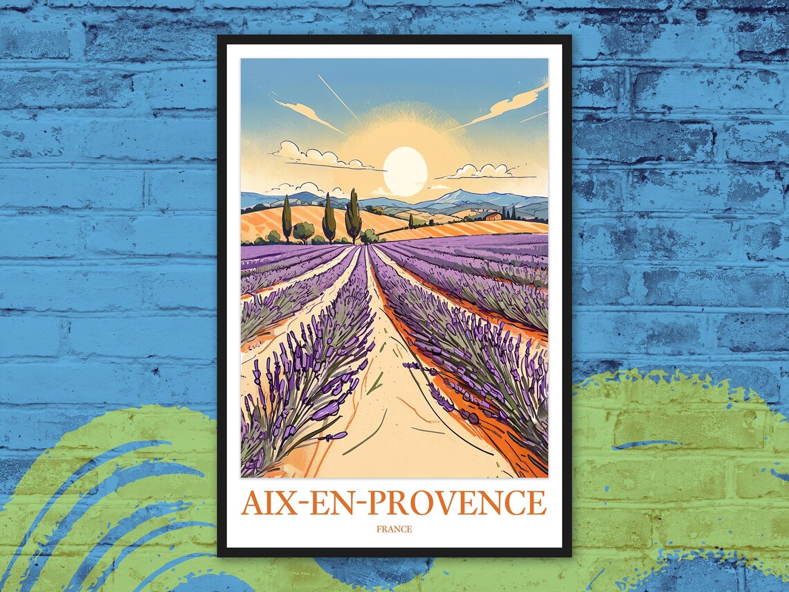 Aix En Provence France Lavender Field Sunrise Path Travel Poster