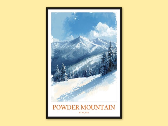 Powder Mountain Snow Peak Blue Sky Utah Winter Ski Poster Art