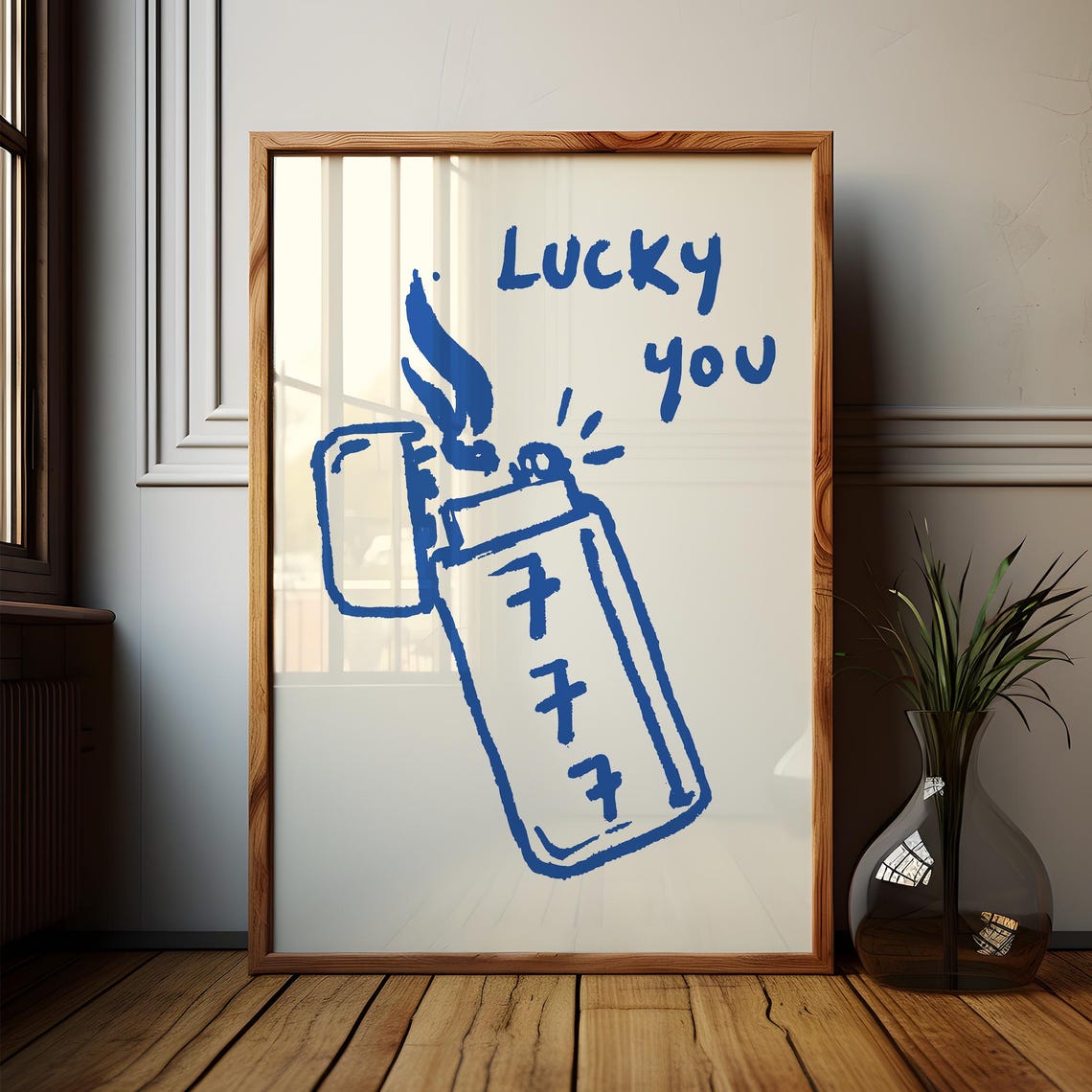 Blue Lucky You 777 Lighter Doodle Poster for Retro Aesthetic Decor - Image 4