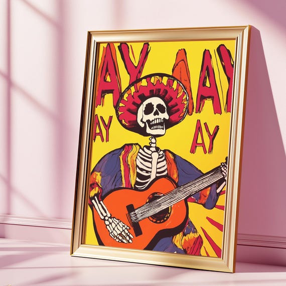 Mexican Mariachi Skeleton Day Of The Dead Art Print