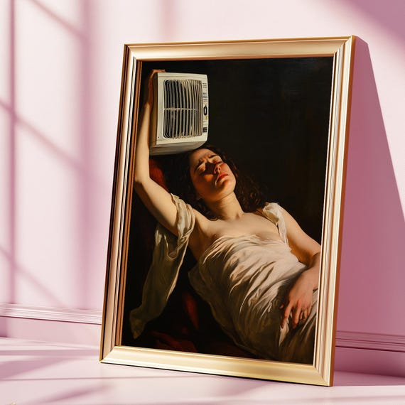 Baroque Style Funny Art Print The Sick Bacchus With Fan Ironic Classical Painting Parody For Cool Wall Decor Or Witty Lovers Gift