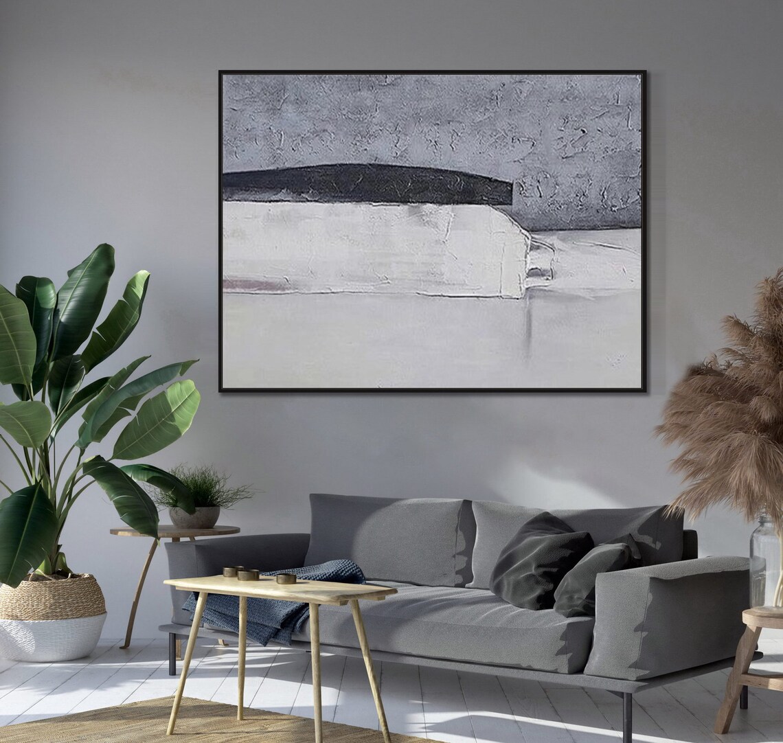 Large Gray White Abstract Painting On Wall Art Gray White Minimalist Painting Gray White Textured Wall Art Modern Textured Painting - Image 5