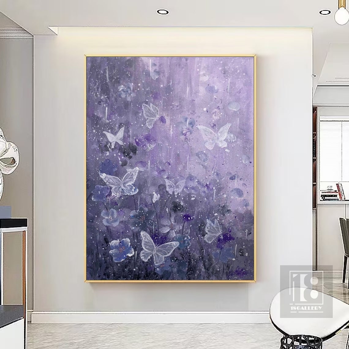 Large Butterfly Abstract Painting Butterfly Landscape Painting Modern Textured Wall Art Living Room Wall Decor Original Oil Painting - Image 4