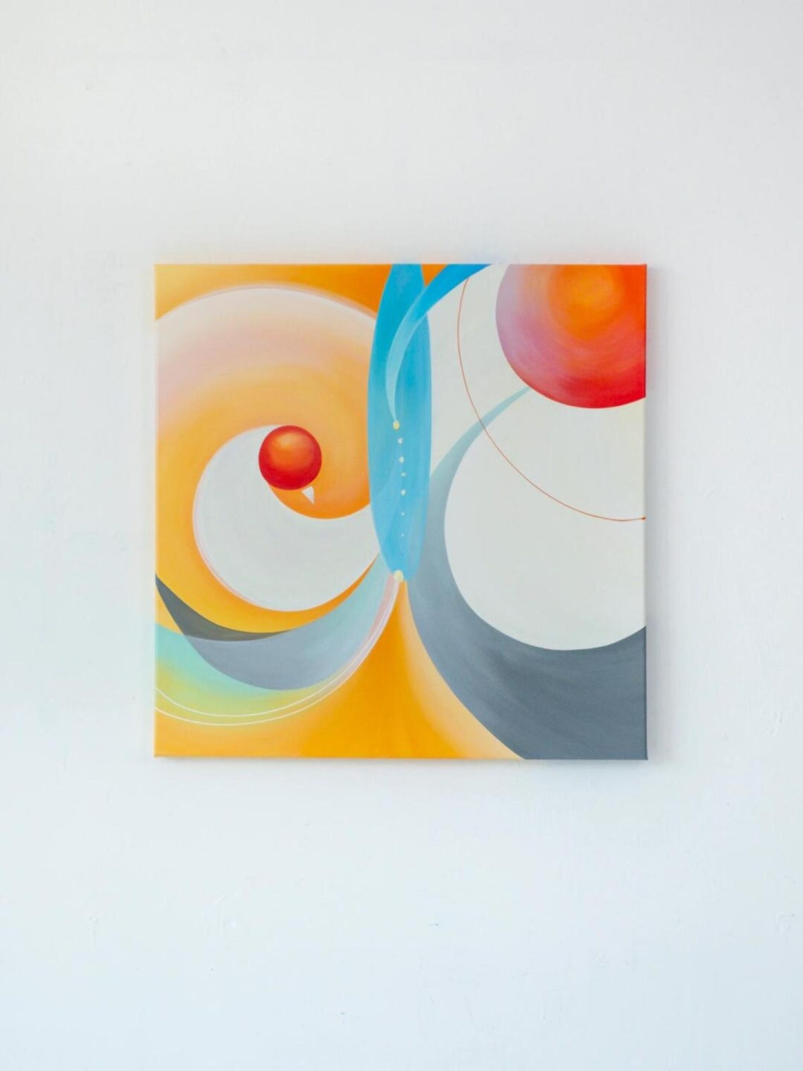 Colorful Orange Blue Cosmic Orbit Swirls Abstract Art Poster - Image 2
