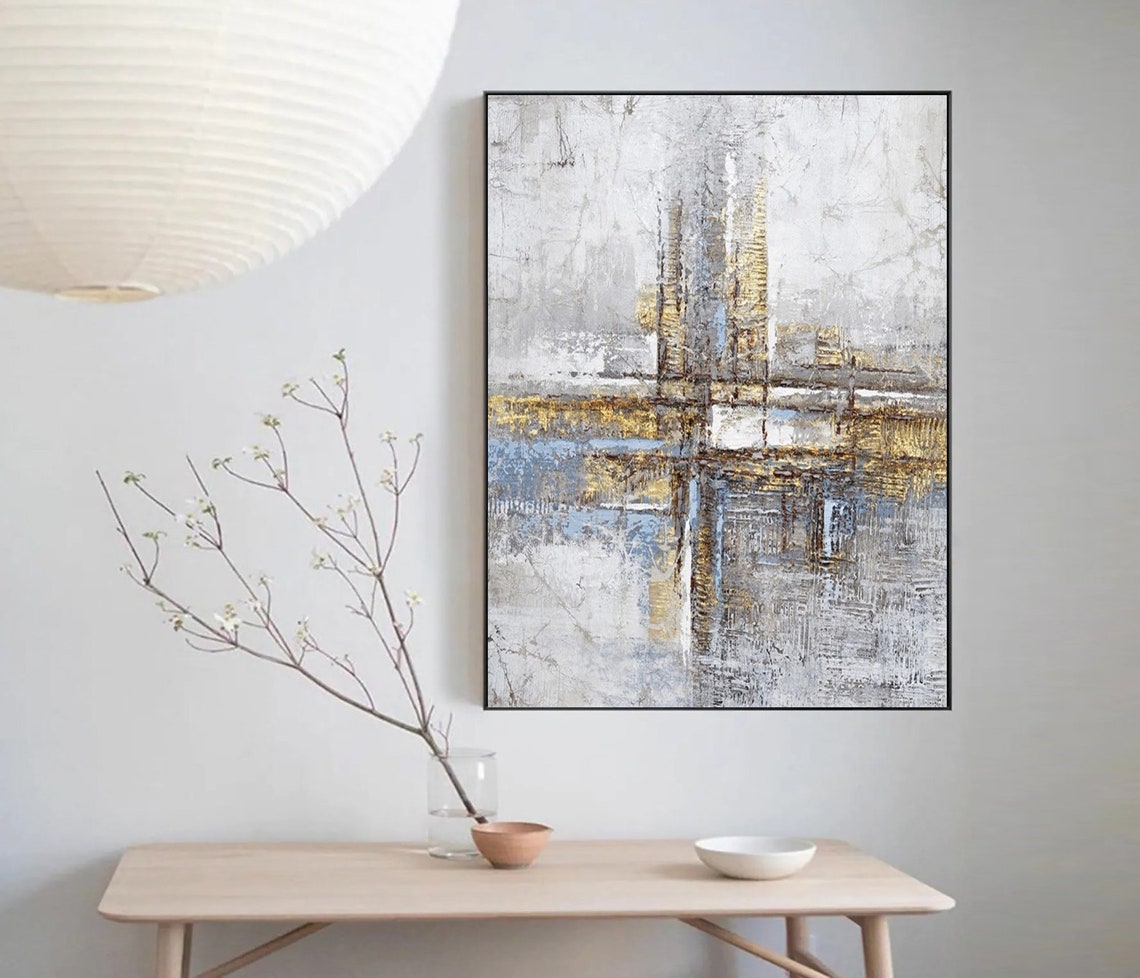 White Gray Gold Abstract Waterfront Skyline Textured Neutral Poster - Image 5