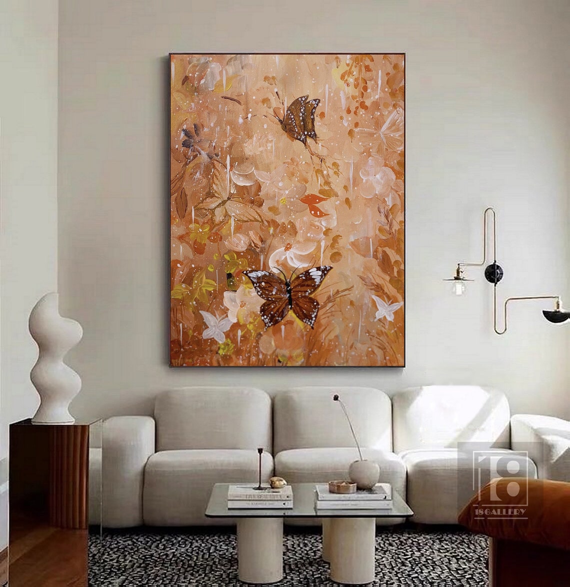 Large Butterfly Painting Abstract Painting For Bedroom Butterfly Wall Art Modern Art For Home Decor Orange Textured Wall Art - Image 2