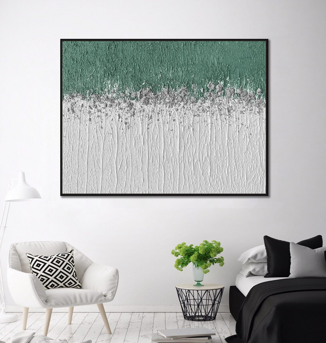 Large Green White Abstract Painting On Wall Art Green White Minimalist Painting Green White Textured Wall Art Green Textured Painting - Image 5
