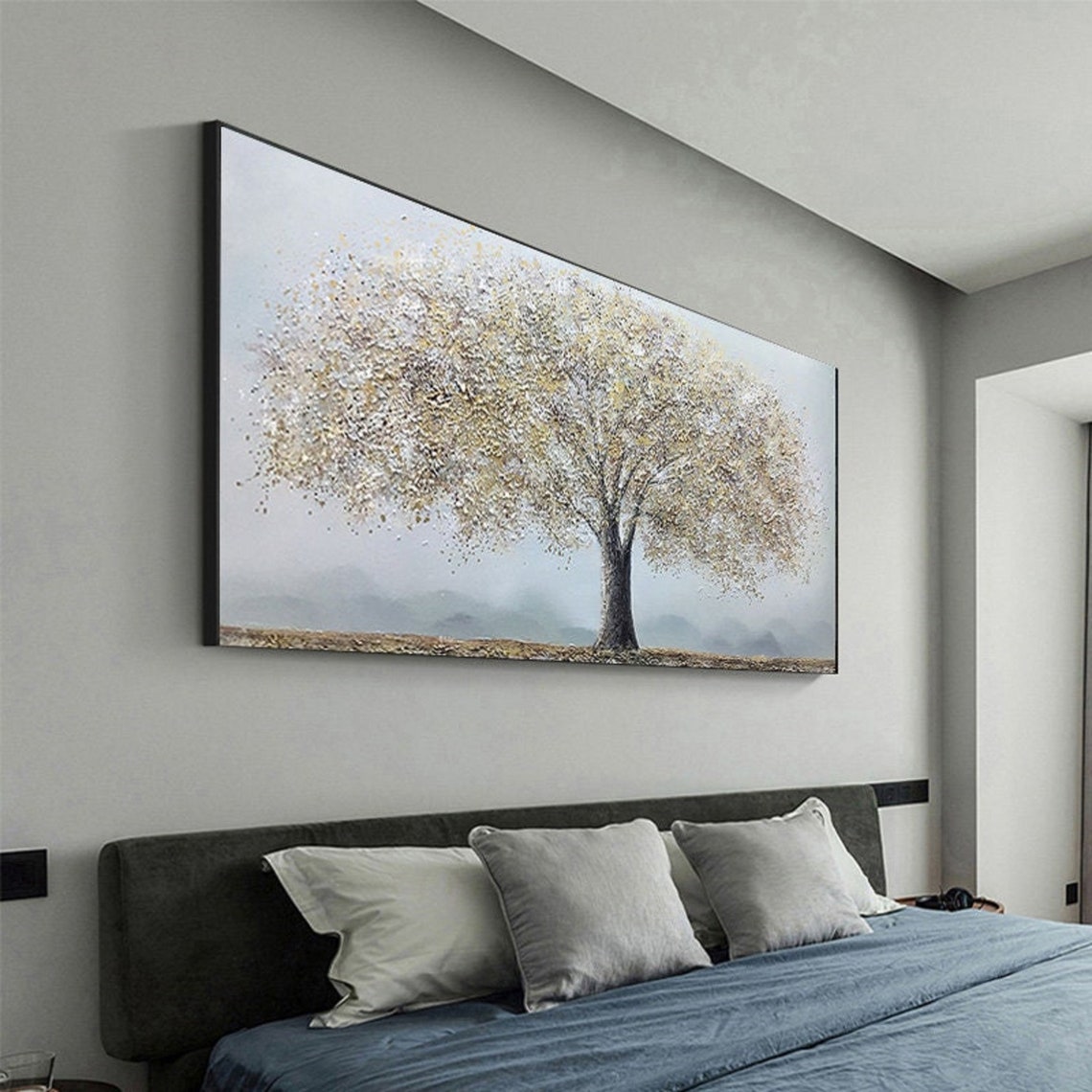 Silver Gold Tree of Life Textured Botanical Canvas Art Poster - Image 2