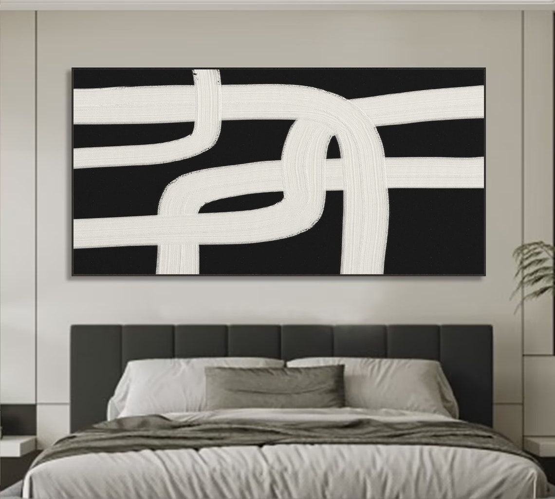 Original Black Wall Art Black And White Abstract Painting Large Black White Textured Wall Art Modern Abstract Art Entrance Wall Art - Image 3