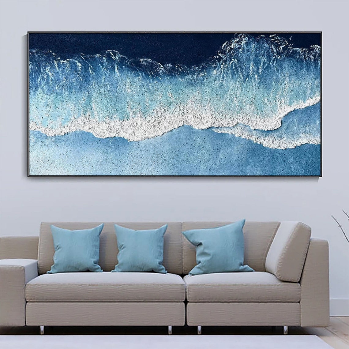 Wide Panoramic Blue Ocean Wave Textured Seascape Wall Poster - Image 5
