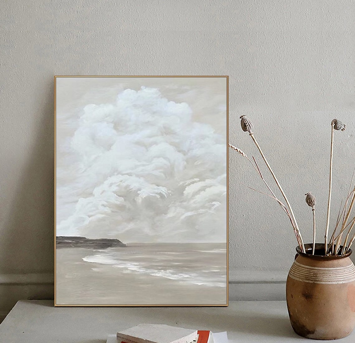 White Clouds Gray Sea Foam Textured Seascape Abstract Poster - Image 2