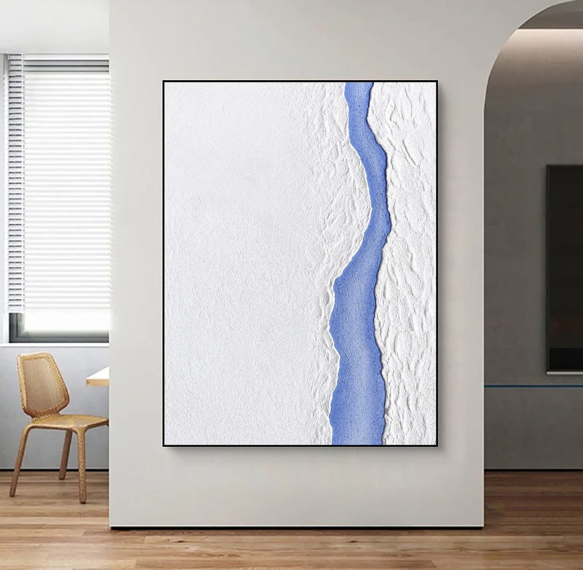 White Abstract Minimalist Painting White Snow And Blue Rivers Abstract Paintings White Textured Painting White Wall Art Painting On - Image 5