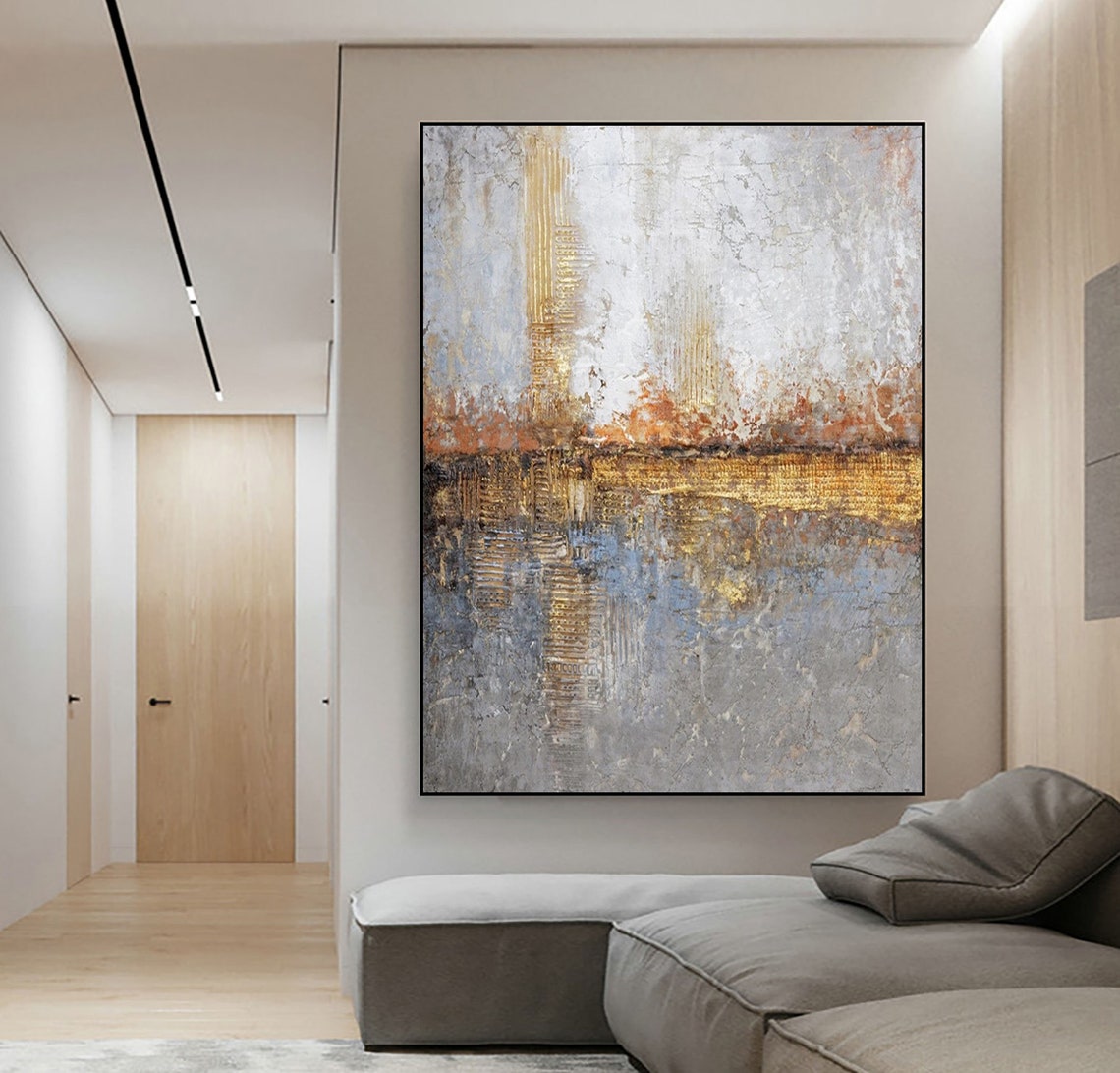Gold Copper Sunset Abstract Over Blue Gray Water Neutral Poster - Image 4