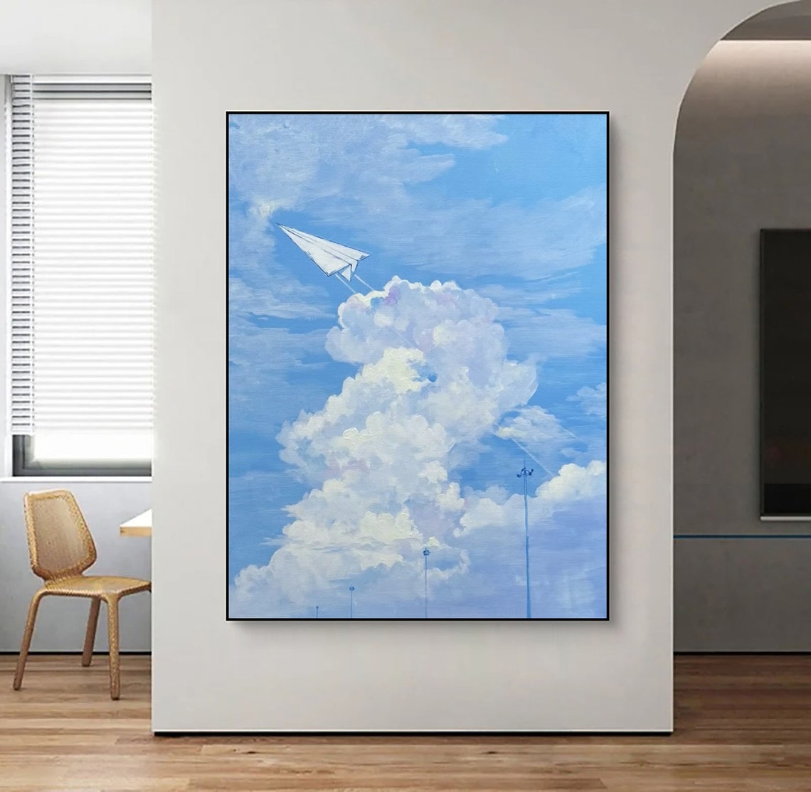 Original Blue Sky And White Cloud Painting Blue Sky Painting White Cloud Painting Modern Landscape Painting White Cloud Wall Art - Image 5