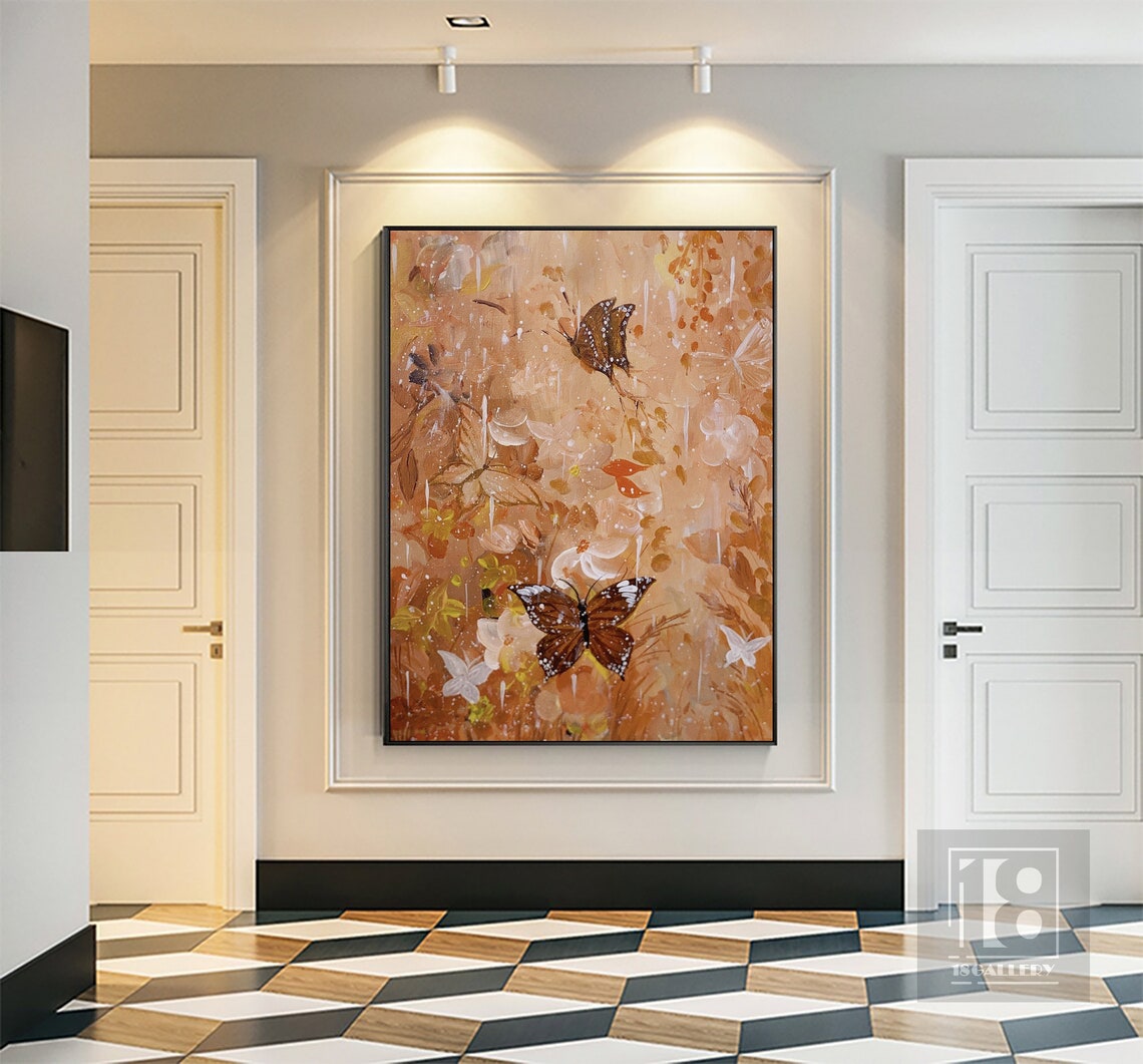 Large Butterfly Painting Abstract Painting For Bedroom Butterfly Wall Art Modern Art For Home Decor Orange Textured Wall Art - Image 3