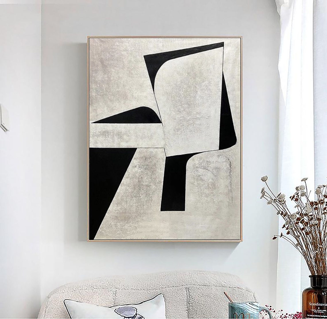 Black and White Angular Geometric Forms Vertical Minimalist Art Poster - Image 4
