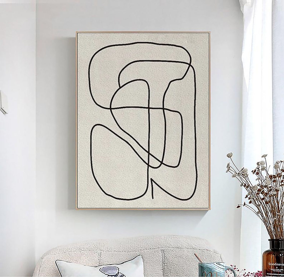 Black Continuous Line Abstract On Cream Minimalist Art Poster - Image 3