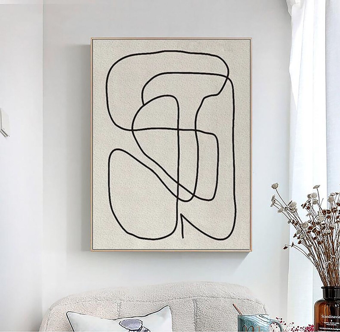 White Textured Wall Art Black And White Abstract Painting White Textured Painting Wabisbai Wall Art Minimalist Painting Wall Decor - Image 3