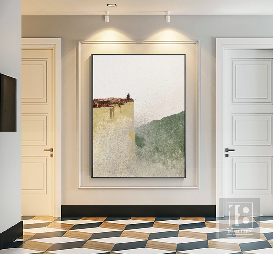 Mustard Ochre and Sage Green Abstract Landscape Painting Poster - Image 2